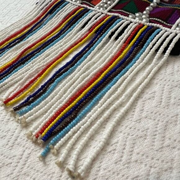 Vintage Handmade Seed Bead Purse Tapestry Cowrie Puka Shells Crossbody Bag - Picture 6 of 16